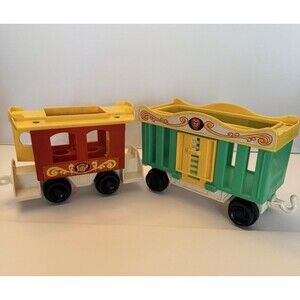 Fisher-Price Little People Vintage Circus Train- Green Cage Car & Red 2 Seat Car